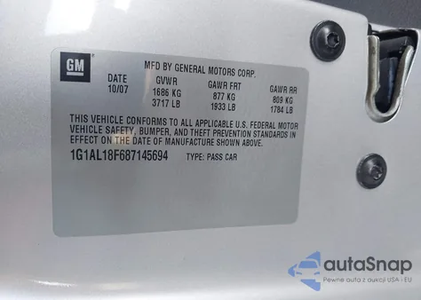 2008 Chevrolet Cobalt Lt z USA, uszkodzony, nr VIN 1G1AL18F687145694